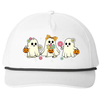 Cute Ghost Floral Groovy Vintage Halloween Spooky Season Snapback Five-Panel Rope Hat