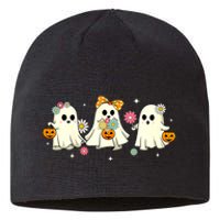 Cute Ghost Floral Groovy Vintage Halloween Spooky Season Sustainable Beanie