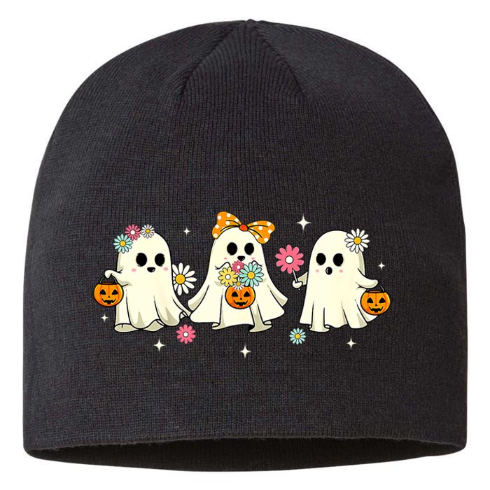 Cute Ghost Floral Groovy Vintage Halloween Spooky Season Sustainable Beanie