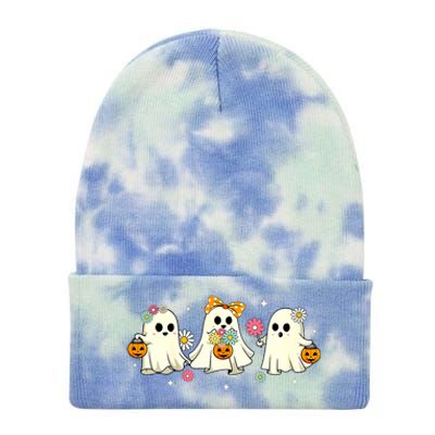 Cute Ghost Floral Groovy Vintage Halloween Spooky Season Tie Dye 12in Knit Beanie