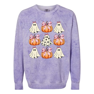 Cute Ghost Florals Coquette Bows Pumpkins Halloween Colorblast Crewneck Sweatshirt