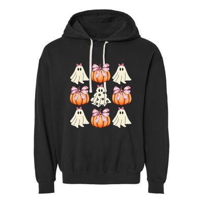 Cute Ghost Florals Coquette Bows Pumpkins Halloween Garment-Dyed Fleece Hoodie