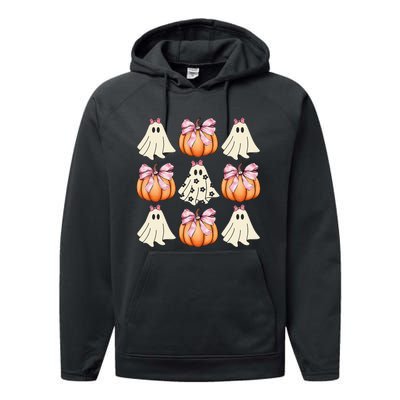 Cute Ghost Florals Coquette Bows Pumpkins Halloween Performance Fleece Hoodie