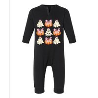 Cute Ghost Florals Coquette Bows Pumpkins Halloween Infant Fleece One Piece