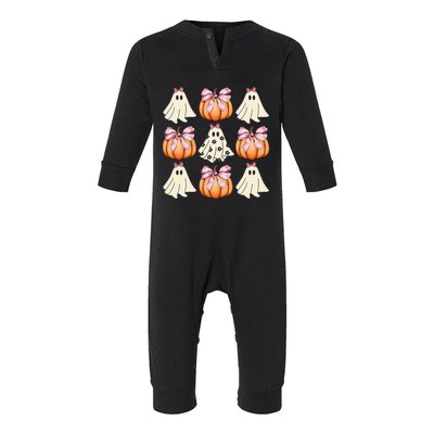 Cute Ghost Florals Coquette Bows Pumpkins Halloween Infant Fleece One Piece