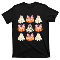 Cute Ghost Florals Coquette Bows Pumpkins Halloween T-Shirt