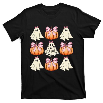 Cute Ghost Florals Coquette Bows Pumpkins Halloween T-Shirt