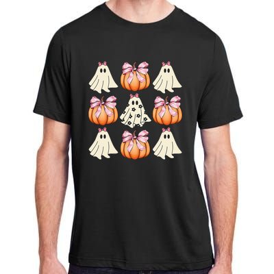 Cute Ghost Florals Coquette Bows Pumpkins Halloween Adult ChromaSoft Performance T-Shirt