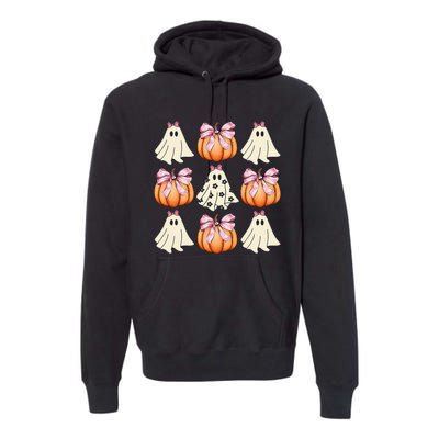 Cute Ghost Florals Coquette Bows Pumpkins Halloween Premium Hoodie