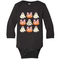 Cute Ghost Florals Coquette Bows Pumpkins Halloween Baby Long Sleeve Bodysuit