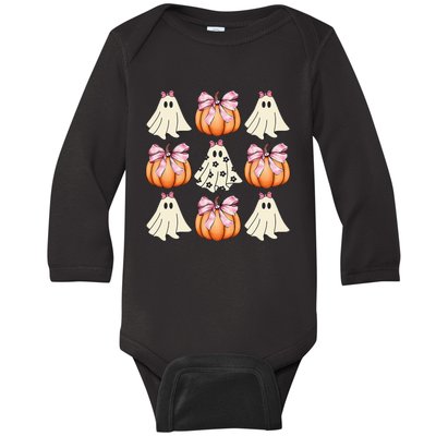 Cute Ghost Florals Coquette Bows Pumpkins Halloween Baby Long Sleeve Bodysuit