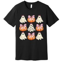 Cute Ghost Florals Coquette Bows Pumpkins Halloween Premium T-Shirt