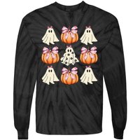 Cute Ghost Florals Coquette Bows Pumpkins Halloween Tie-Dye Long Sleeve Shirt