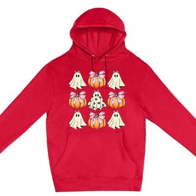 Cute Ghost Florals Coquette Bows Pumpkins Halloween Premium Pullover Hoodie