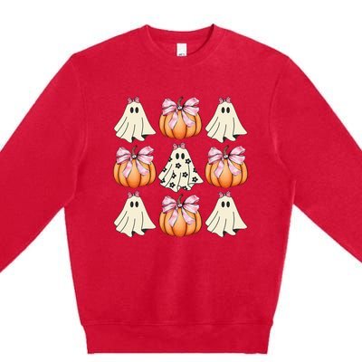 Cute Ghost Florals Coquette Bows Pumpkins Halloween Premium Crewneck Sweatshirt