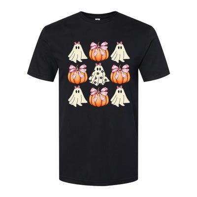 Cute Ghost Florals Coquette Bows Pumpkins Halloween Softstyle CVC T-Shirt