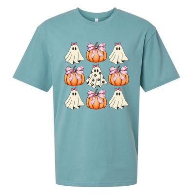 Cute Ghost Florals Coquette Bows Pumpkins Halloween Sueded Cloud Jersey T-Shirt