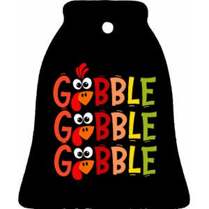 Cute Gobble Gobble Turkey Pilgrim Little  Thanksgiving Ceramic Bell Ornament