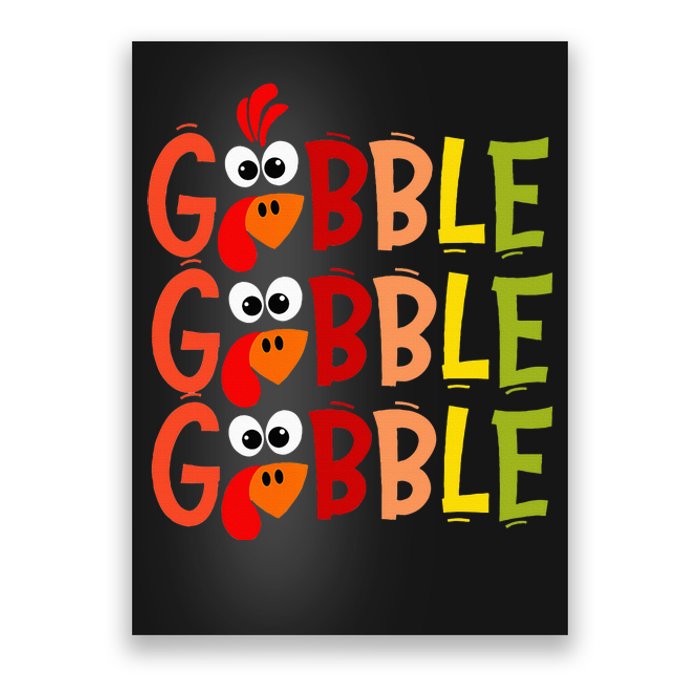 Cute Gobble Gobble Turkey Pilgrim Little  Thanksgiving Poster