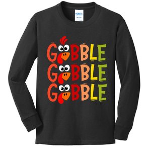 Cute Gobble Gobble Turkey Pilgrim Little  Thanksgiving Kids Long Sleeve Shirt