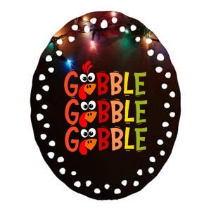 Cute Gobble Gobble Turkey Pilgrim Little  Thanksgiving Ceramic Oval Ornament