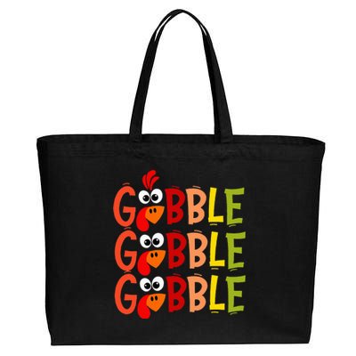 Cute Gobble Gobble Turkey Pilgrim Little  Thanksgiving Cotton Canvas Jumbo Tote