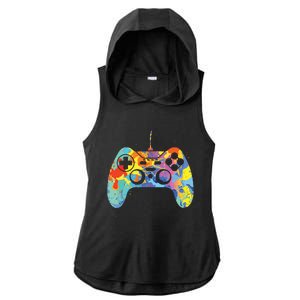 Colorful Gamer Graphic Gaming Controller Graphic Ladies PosiCharge Tri-Blend Wicking Draft Hoodie Tank