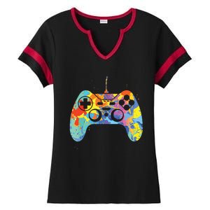 Colorful Gamer Graphic Gaming Controller Graphic Ladies Halftime Notch Neck Tee