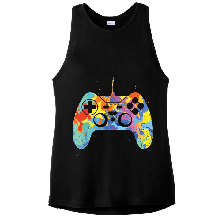 Colorful Gamer Graphic Gaming Controller Graphic Ladies PosiCharge Tri-Blend Wicking Tank