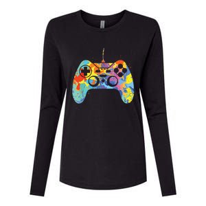 Colorful Gamer Graphic Gaming Controller Graphic Womens Cotton Relaxed Long Sleeve T-Shirt