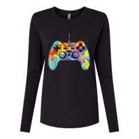 Colorful Gamer Graphic Gaming Controller Graphic Womens Cotton Relaxed Long Sleeve T-Shirt