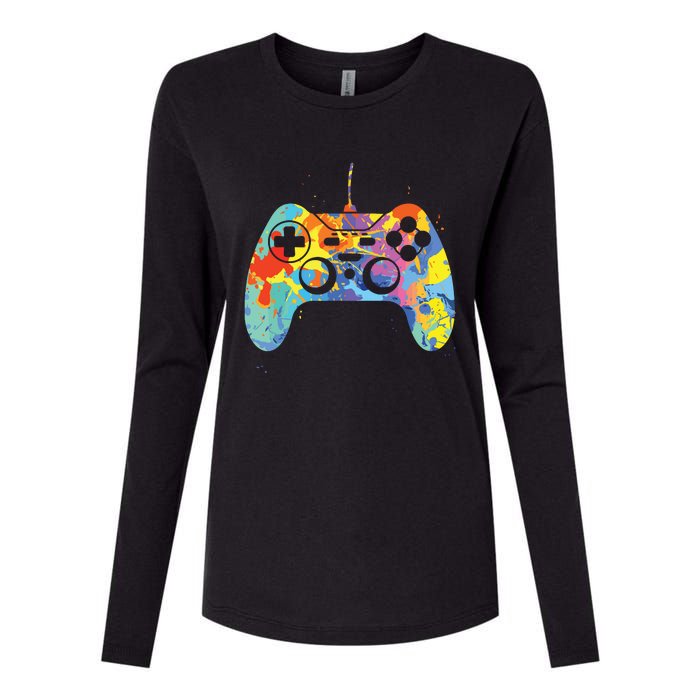 Colorful Gamer Graphic Gaming Controller Graphic Womens Cotton Relaxed Long Sleeve T-Shirt