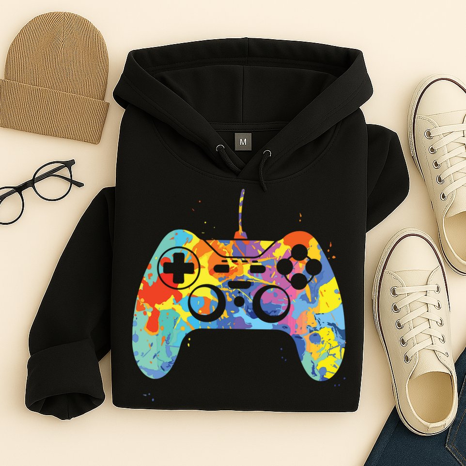 Colorful Gamer Graphic Gaming Controller Graphic Hoodie