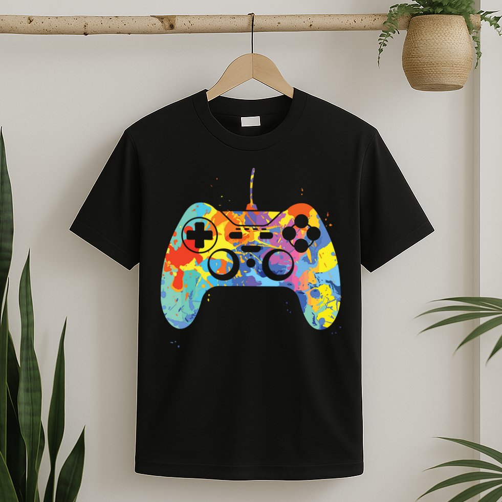 Colorful Gamer Graphic Gaming Controller Graphic T-Shirt