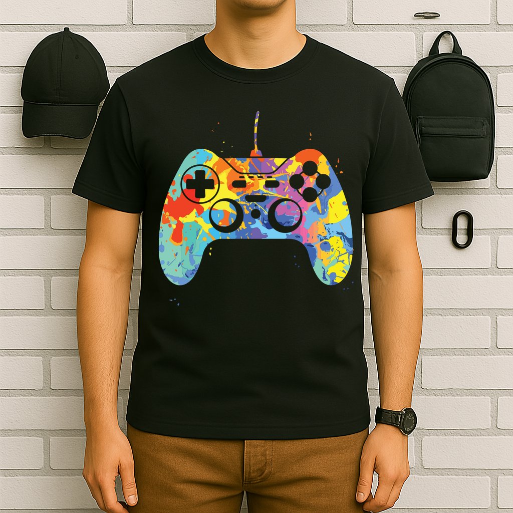 Colorful Gamer Graphic Gaming Controller Graphic T-Shirt