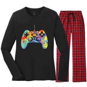 Colorful Gamer Graphic Gaming Controller Graphic Women's Long Sleeve Flannel Pajama Set 