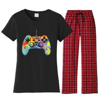 Colorful Gamer Graphic Gaming Controller Graphic Women's Flannel Pajama Set