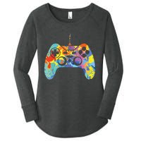 Colorful Gamer Graphic Gaming Controller Graphic Women's Perfect Tri Tunic Long Sleeve Shirt