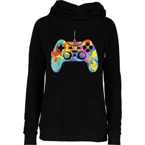 Colorful Gamer Graphic Gaming Controller Graphic Womens Funnel Neck Pullover Hood