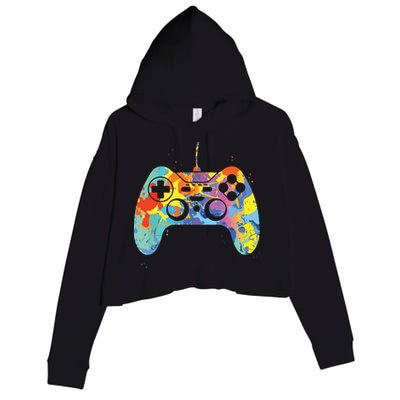Colorful Gamer Graphic Gaming Controller Graphic Crop Fleece Hoodie
