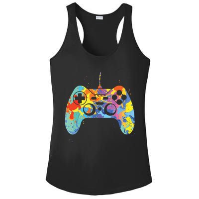 Colorful Gamer Graphic Gaming Controller Graphic Ladies PosiCharge Competitor Racerback Tank