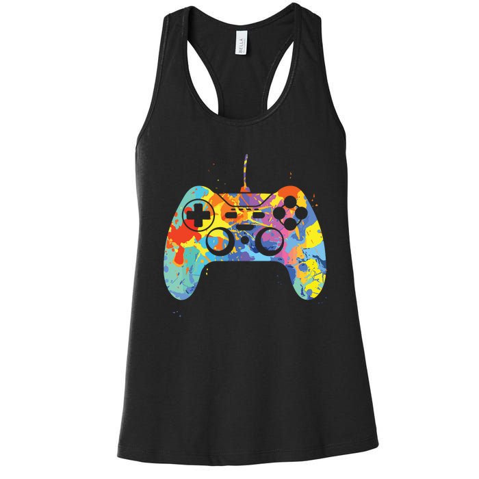 Colorful Gamer Graphic Gaming Controller Graphic Women's Racerback Tank