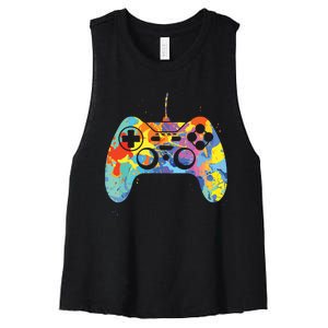 Colorful Gamer Graphic Gaming Controller Graphic Women's Racerback Cropped Tank