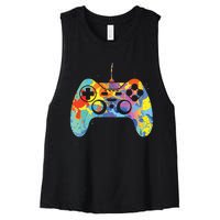 Colorful Gamer Graphic Gaming Controller Graphic Women's Racerback Cropped Tank