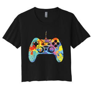 Colorful Gamer Graphic Gaming Controller Graphic Women's Crop Top Tee