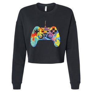 Colorful Gamer Graphic Gaming Controller Graphic Cropped Pullover Crew