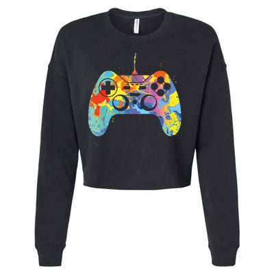 Colorful Gamer Graphic Gaming Controller Graphic Cropped Pullover Crew