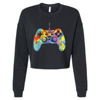 Colorful Gamer Graphic Gaming Controller Graphic Cropped Pullover Crew