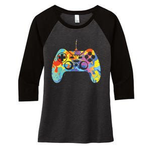 Colorful Gamer Graphic Gaming Controller Graphic Women's Tri-Blend 3/4-Sleeve Raglan Shirt