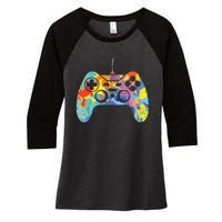 Colorful Gamer Graphic Gaming Controller Graphic Women's Tri-Blend 3/4-Sleeve Raglan Shirt